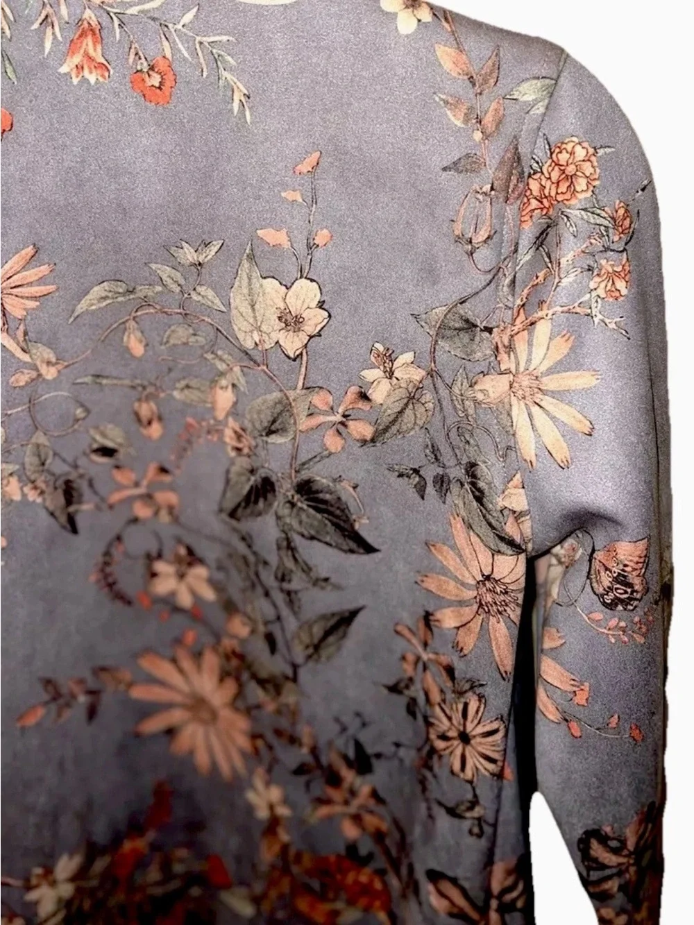Soft Surroundings Floral Faux Suede Draped Open Front Jacket Cardigan